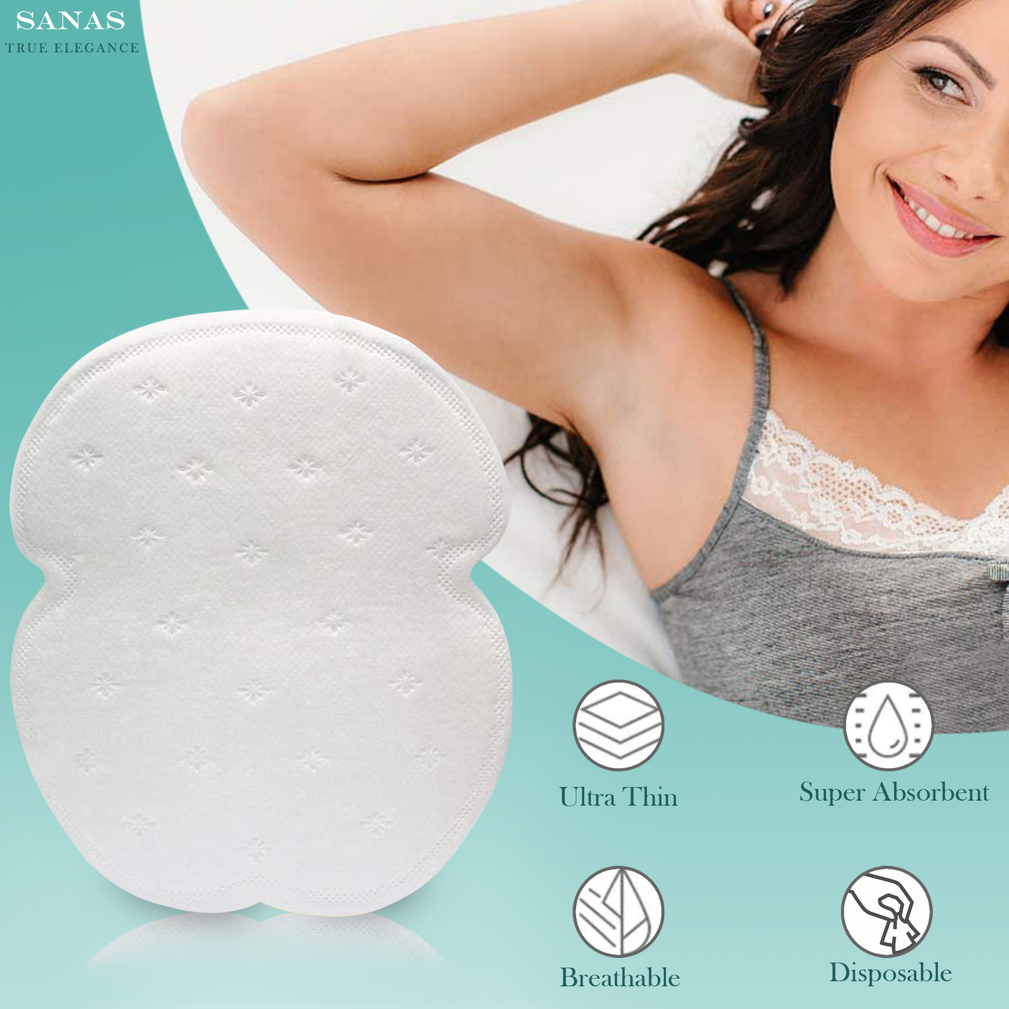 Sanas Disposable Sweat Pads For Underarms - 10Pcs