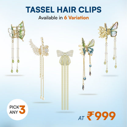 Butterfly Clips for Hair – Premium Gold Butterfly Hair Accessories with Pearl & Tassel, Strong Metal Butterfly Claw Clips for Women & Bridal Styling | Pick Any 3 Styles | Wedding & Party Wear Butterfly Hair Clutcher