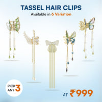 Butterfly Clips for Hair – Premium Gold Butterfly Hair Accessories with Pearl & Tassel, Strong Metal Butterfly Claw Clips for Women & Bridal Styling | Pick Any 3 Styles | Wedding & Party Wear Butterfly Hair Clutcher