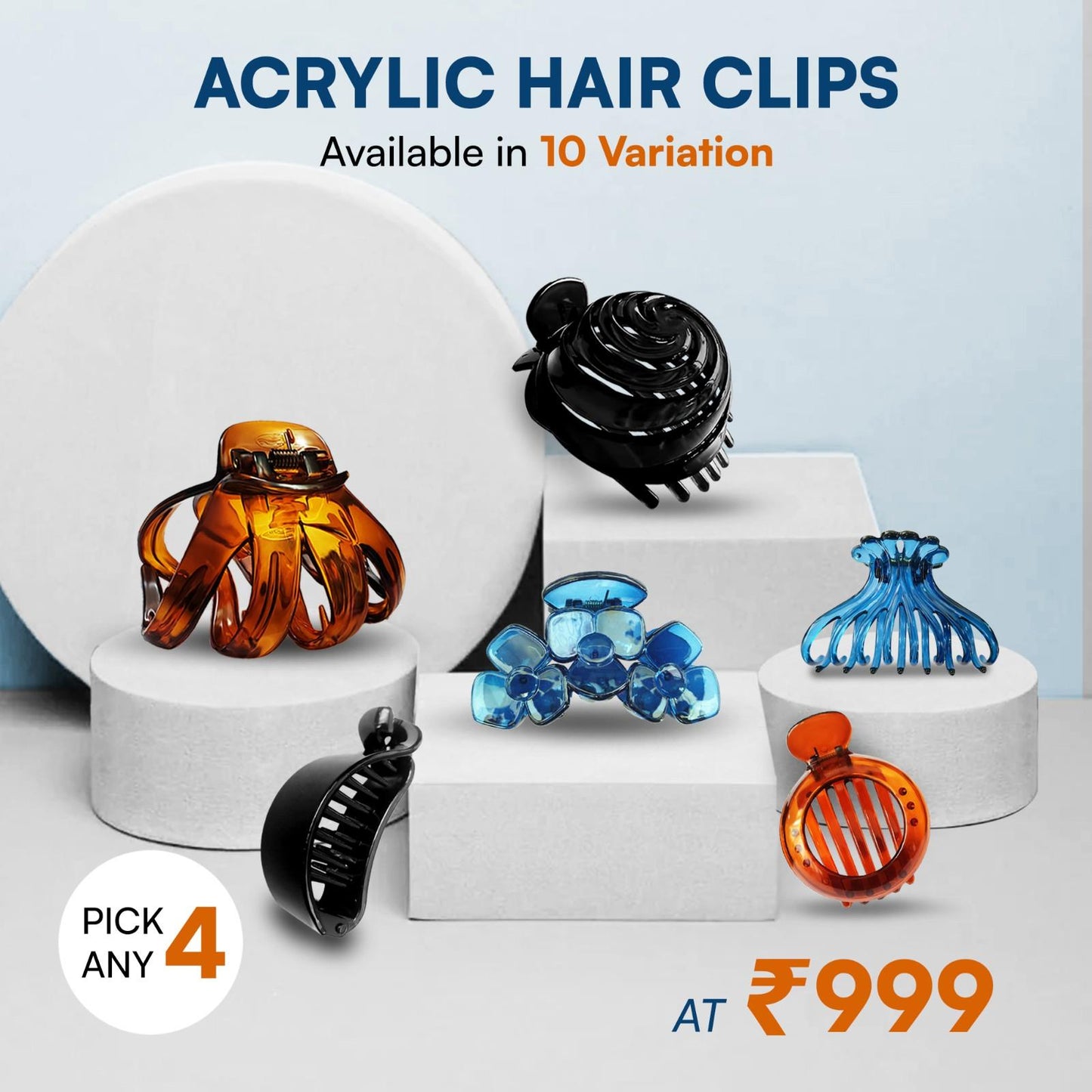 Acrylic Hair Claw Clips for Women Big Clutcher for Thick & Thin Hair Stylish Hair Accessories Gift Set for Women Pick Any 4 Premium Acrylic Claw Clips