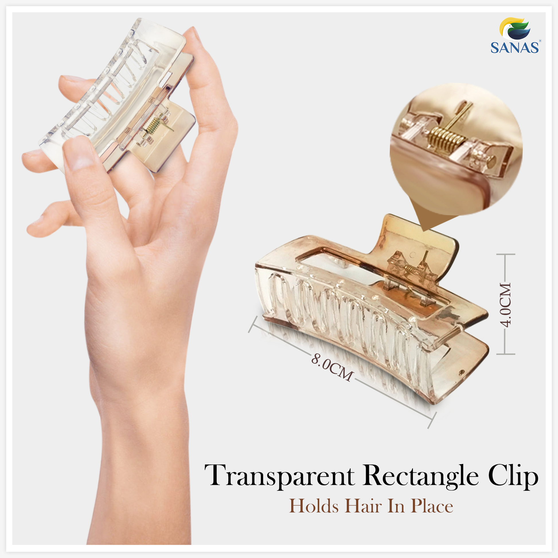 Transparent rectangular hair clips for women – Sanas 3 pieces