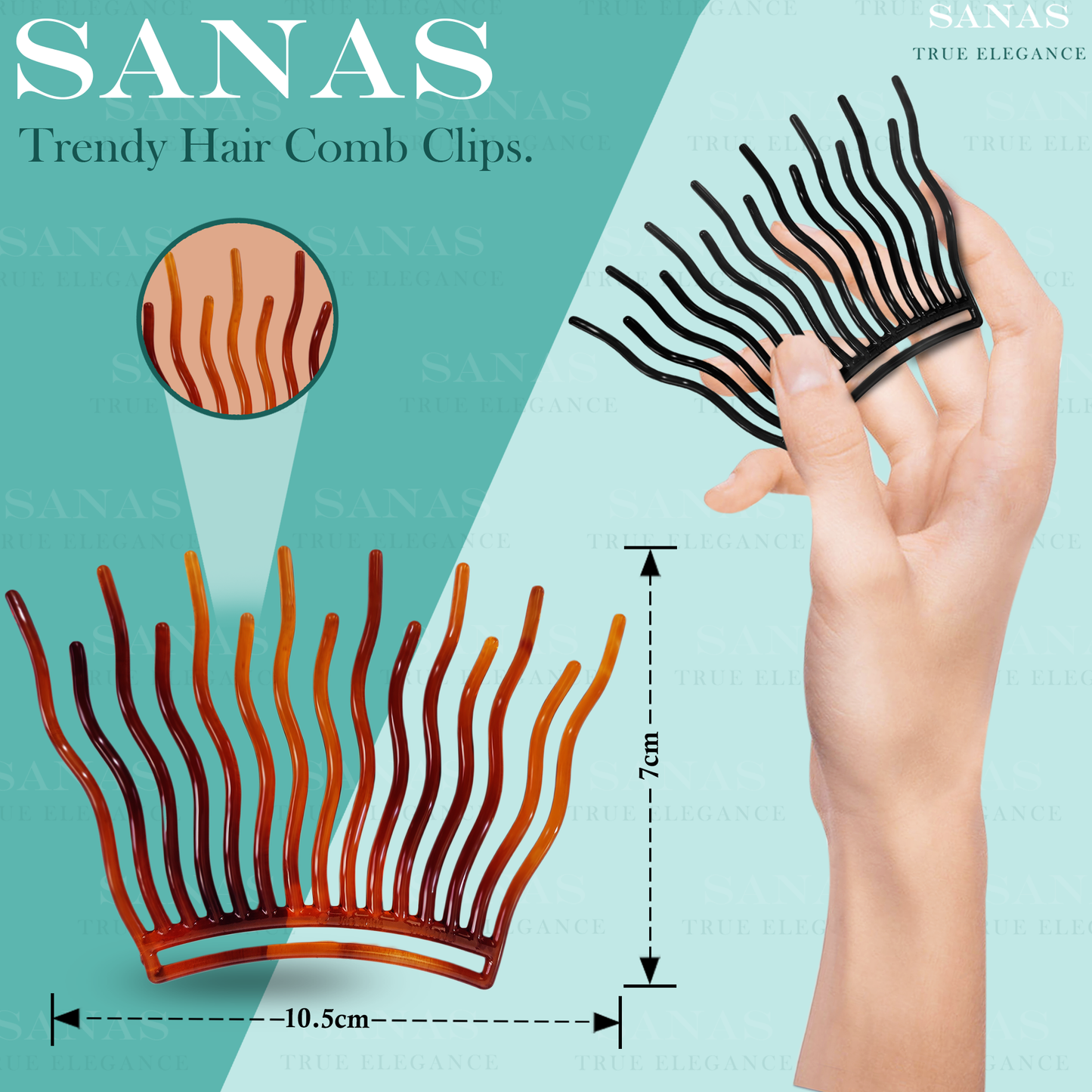Sanas Wavy Hair Comb for Bun - 4Pcs