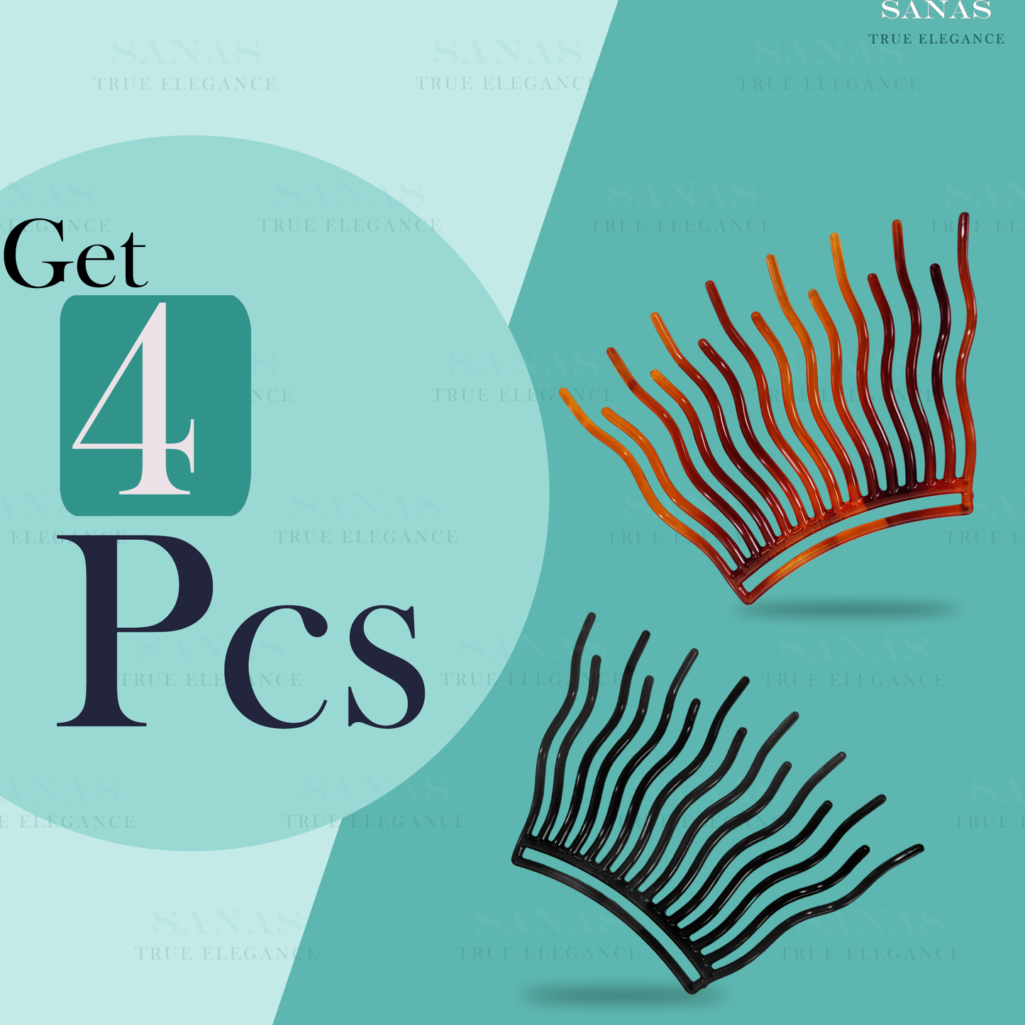 Sanas Wavy Hair Comb for Bun - 4Pcs