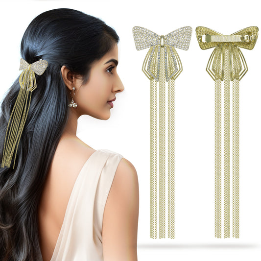 Sanas Rhinestone Bow Knot Tassel Clip 1Pc