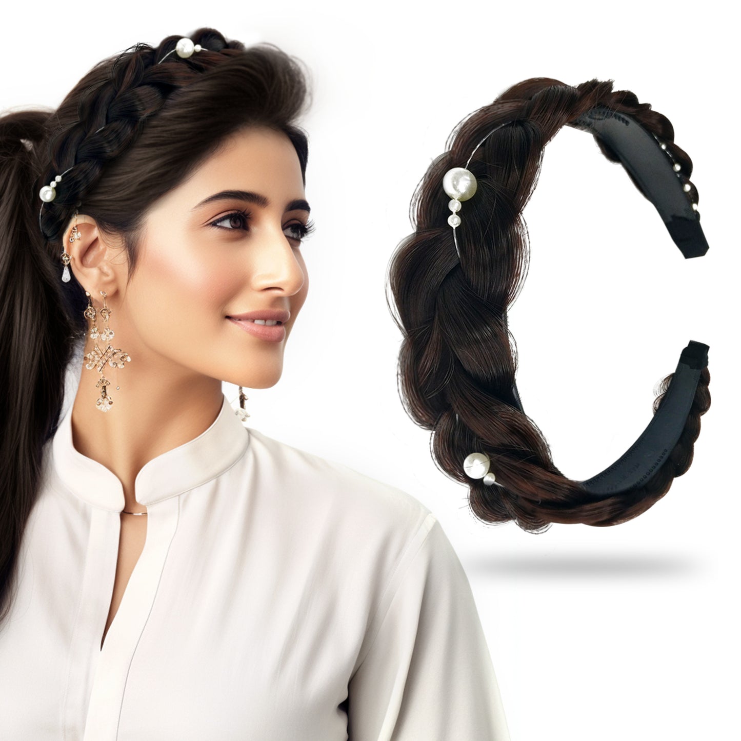 Sanas Artificial Hair Braided Pearl Hairband - 1Pc