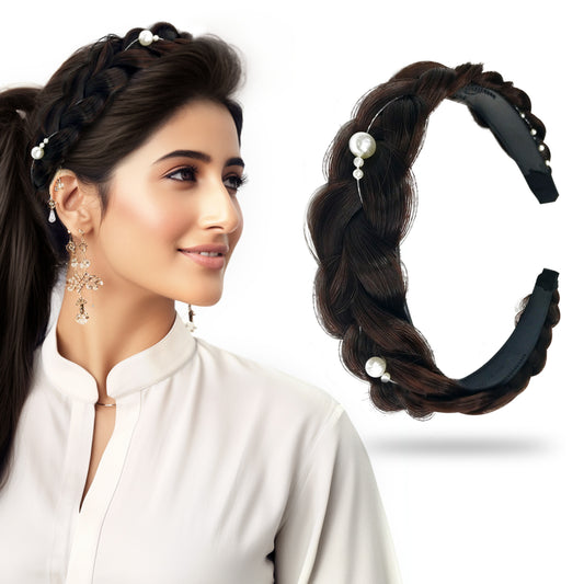 Sanas Artificial Hair Braided Pearl Hairband - 1Pc