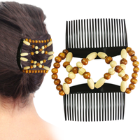 Sanas Wooden Beaded Stretchy Side Comb - 1Pc