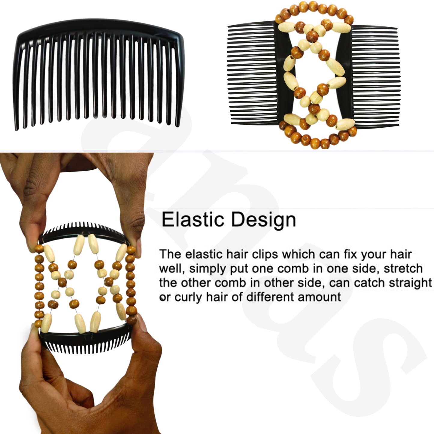 Sanas Wooden Beaded Stretchy Side Comb - 1Pc