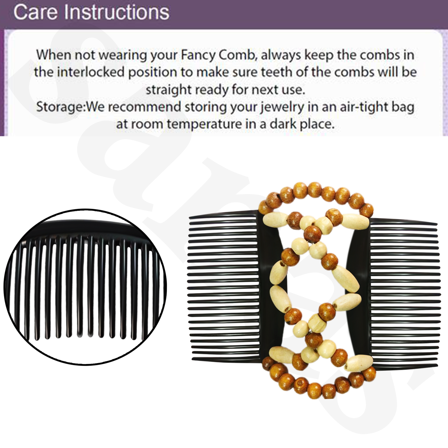 Sanas Wooden Beaded Stretchy Side Comb - 1Pc
