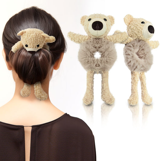 Sanas Scrunchies for Girls 1Pc Cute Cartoon Bear Rabbit Ponytail Hair (Brown)