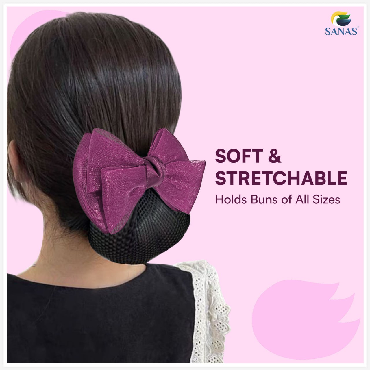 Fancy purple hair clip for women with built in juda net